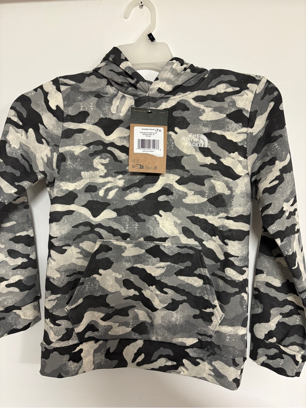 The North Face Kids' Gray Camo Hooded Pullover Medium & XL